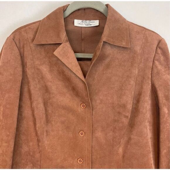 NWT Vintage MOLLIE PARNIS Skirt Suit Size16 Brown Ultra Suede Leather Dead Stock - Picture 2 of 16